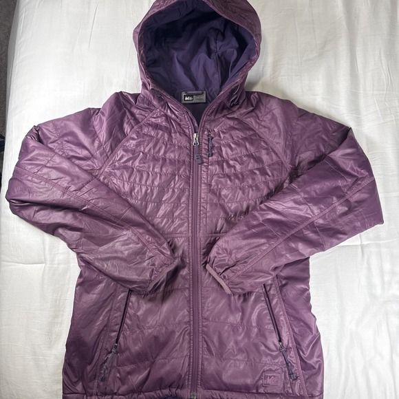 REI Women's Hooded Packable Down Puffer Jacket Lightweight Pertex Purple SMALL - Picture 1 of 16